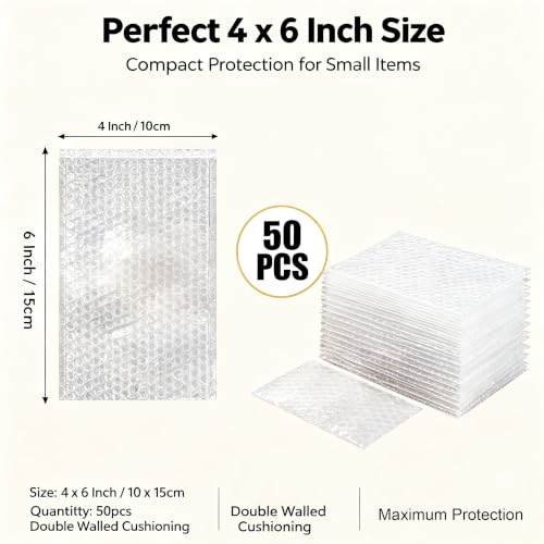 4x6Inch Bubble Out Bags 50pcs, Double Walled Cushioning Pouche Bag - size: 4x6Inch(50Pack)