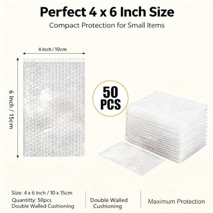 4x6Inch Bubble Out Bags 50pcs, Double Walled Cushioning Pouche Bag - size: 4x6Inch(50Pack)