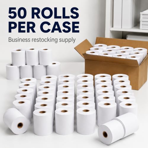 Thermal Paper Rolls, 2 1/4" x 200', 50 Rolls/Case, White Receipt Paper for POS, Cash Registers & Receipt Printers - size: 2 1/4" x 200'