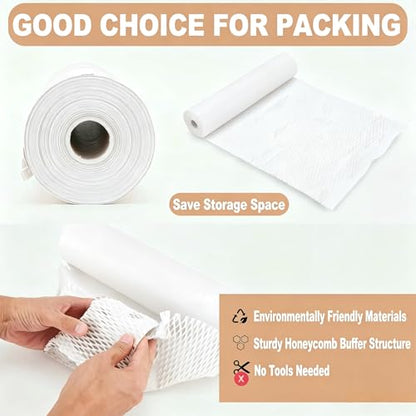 12 Inch x 230 Ft Honeycomb Kraft Packaging Paper White, Plastic Free Cushioning Packing Paper with Fragile Warning Labels, Recyclable Bubble Wrap Substitute for Household Moving & Business Shipping - color: White