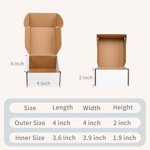 Fishat 4" x 4" x 2" White Corrugated Cardboard Shipping Boxes Set of 50 - size: 4" x 4" x 2"