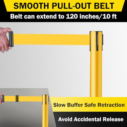 10 ft Crowd Control Stanchion Set, Yellow Crowd Control Barrier with Retractable Belts & Water-Filled Base, Queue Management Stanchion (6 Pack) - size: Water Filled Base-6 Pack