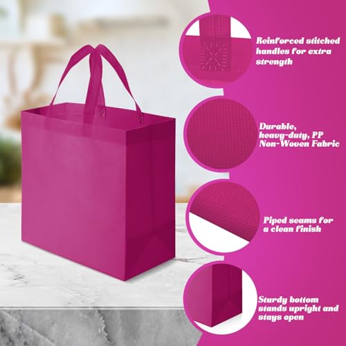 Reginary 50 Pcs Reusable Tote Bags Shopping Bags Non Woven, Rose Red - color: Rose Red
