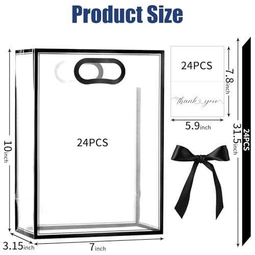 GAWBYET 24 Pcs Clear Plastic Gift Bags with Handles,Black - color: 7x10x3.15 Inch