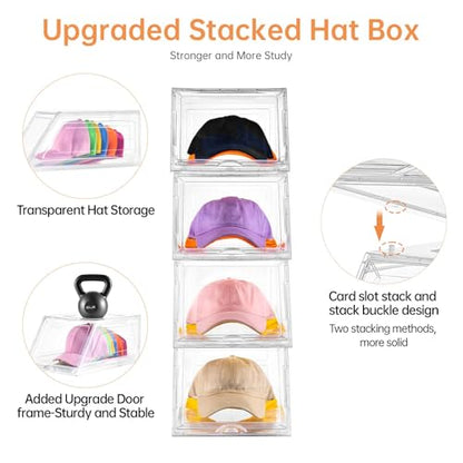 Stackable Clear Hat Organizer for Baseball Caps with Sliding Drawer - size: 2 Pack