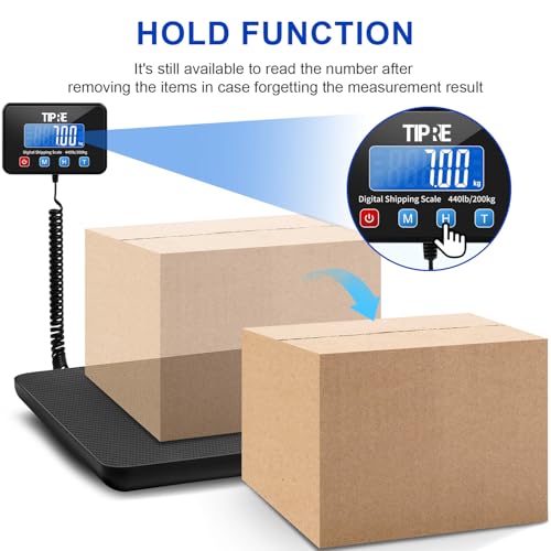 TIPRE Shipping Scale 440lbs for Packages,Lightweight Carbon Fibre Heavy Duty Digital Postal Scale,0.5 oz High Accuracy Commercial Scale with Charging Cable & Batteries for Small Business,Warehouse - size: 440lb- Black Carbon Fibre