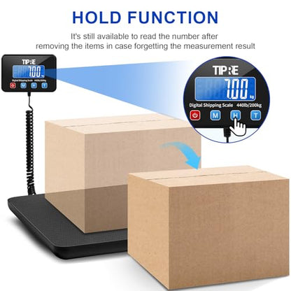 TIPRE Shipping Scale 440lbs for Packages,Lightweight Carbon Fibre Heavy Duty Digital Postal Scale,0.5 oz High Accuracy Commercial Scale with Charging Cable & Batteries for Small Business,Warehouse - size: 440lb- Black Carbon Fibre