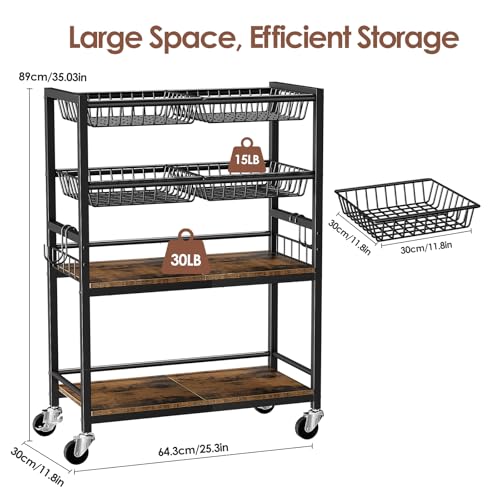 Fruit Vegetable Storage Cart, 4 Detachable Basket - color: Black, size: 4 Tier Cart(12 in)