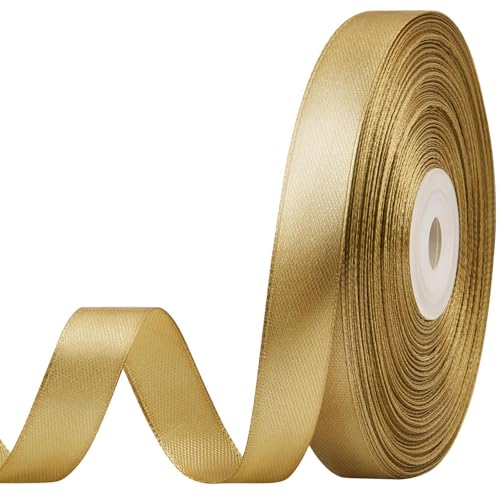 Champagne Gold Satin Ribbon, 1/2 Inch, 50 Yards - color: champagne gold