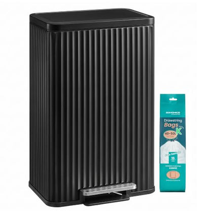 SONGMICS Trash Can, 13 Gallon (50 L), Stainless Steel, with Lid, Pedal - color: Ink Black, size: 13 Gallon
