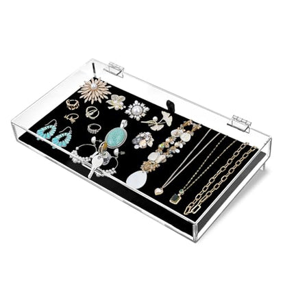 MOOCA Acrylic Rectangular Marketing Holder Locking Security Showcase Safe Box Display Tray, Perfect for Watches Jewelry, Knives, Eyewear with a Key and a Black Padding - color: 1) Regular W/Velvet Pad