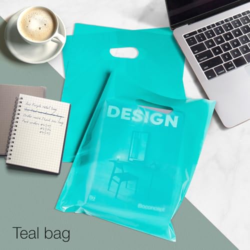 Choice Marts 100 Teal Plastic Bags With Handles 9x12 Merchandise Bags - color: Teal