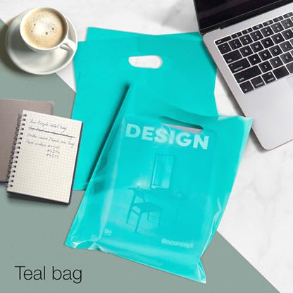 Choice Marts 100 Teal Plastic Bags With Handles 9x12 Merchandise Bags - color: Teal