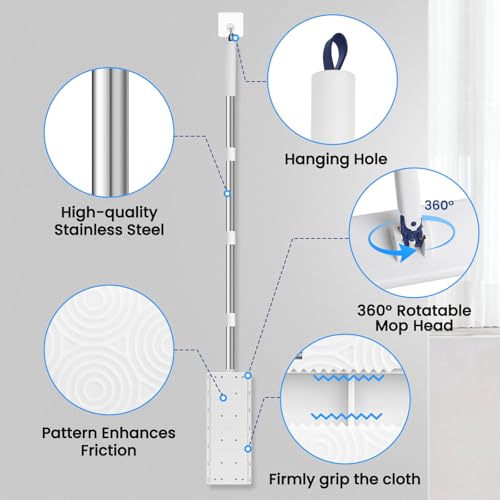 Snap Grip Mini Mop with 6 Washable Pads, Zero-Touch Flat Floor Mop for Wall - color: White