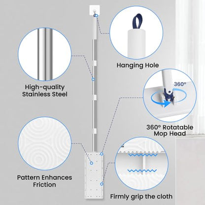 Snap Grip Mini Mop with 6 Washable Pads, Zero-Touch Flat Floor Mop for Wall - color: White