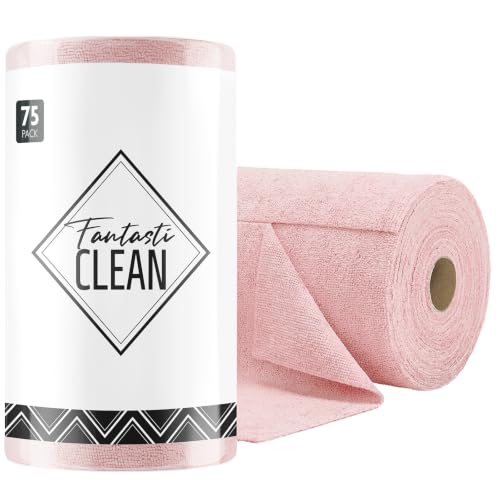 Fantasticlean Microfiber Cleaning Cloth Roll -75 Pack, 12" x 12" (Pink) - color: Pink, size: 75 pack