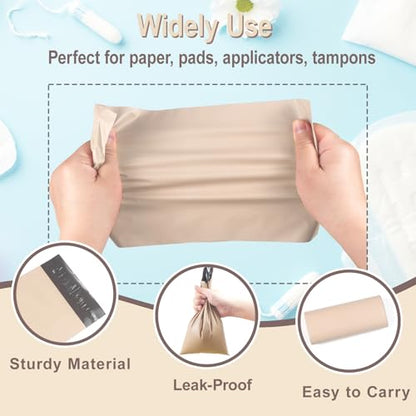 100 PCS Sanitary Napkin Disposal Bags, Feminine Hygiene Disposal Bags for Tampons and Pads, Block Odors, Self-Sealing Seals, 10.6 * 5.9 Inch (Apricot Color) - color: Apricot