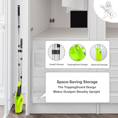 Broom and Dustpan Set for Home, 51" Long Handle Standing Pan Light Green - color: Green