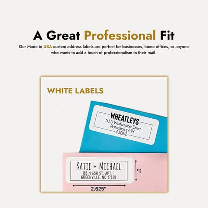 Return Address Labels Personalized, 500 Rolls, 2.6"L x 0.75"H - White Matte Finish Personalized Address Labels - Made in USA Return Labels Personalize Self Adhesive - Perfect Custom Address Labels - size: Roll of 500 Labels