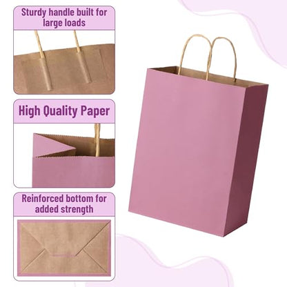 Mr. Pen- Paper Gift Bags with Handles, 60 Pack, 7.6" x 4.7" x 10.6" - color: Light Pink, size: 60 Pack