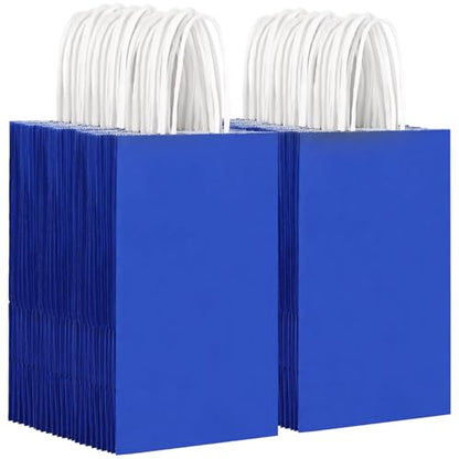 OUTUXED 150pcs Blue Paper Bags with Handles, 5.25x3.2x8in Small Gift Bags - color: Blue 5.25x3.2x8in, size: 1 Count (Pack of 150)