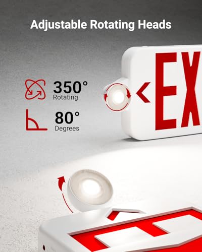Sunco Red Exit Signs with LED Emergency Lights & Backup Battery
