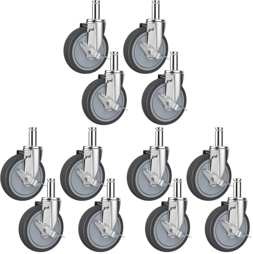 RILIDRI 5-Inch Caster for Wire Shelving Racks, Heavy Duty Scaffolding Wheel with Brake, Set of 4 Metro Shelving Replacement Wheels(.864" x 2-3/16") (Pack of 3) - size: 5 Inch (Pack of 3)