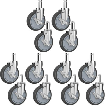 RILIDRI 5-Inch Caster for Wire Shelving Racks, Heavy Duty Scaffolding Wheel with Brake, Set of 4 Metro Shelving Replacement Wheels(.864" x 2-3/16") (Pack of 3) - size: 5 Inch (Pack of 3)
