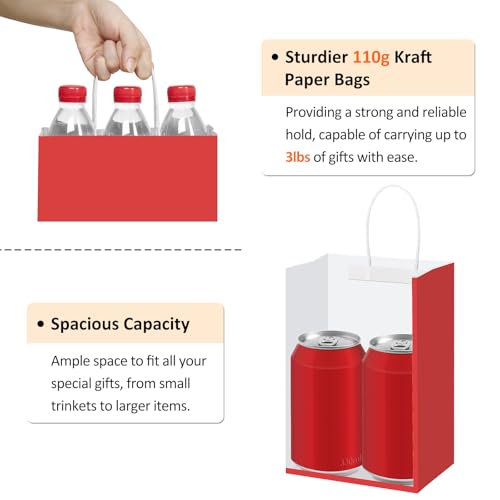 BagDream Gift Bags with Handles 5.25x3x8 Inch Bright Red 100 Pack Bulk - color: Red