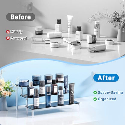 2 Packs Acrylic Display Stand Riser,3 Tier Perfume Organizer Cupcake Stand - color: Black, size: 11.6x3.1 inch