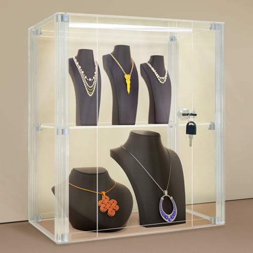 NONEMEY Acrylic Display case with Lock,2 Tier Lockable Security Display Case, Dustproof Protection Countertop Organizer Box for Collectibles (2Tier 14×8×16inch；35×20×41cm) - size: 2 tier-13.8*7.9*16.2in