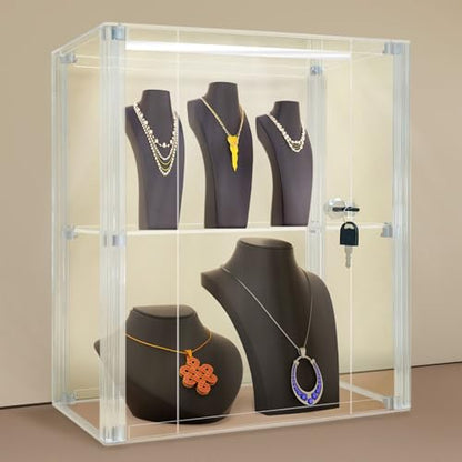 NONEMEY Acrylic Display case with Lock,2 Tier Lockable Security Display Case, Dustproof Protection Countertop Organizer Box for Collectibles (2Tier 14×8×16inch；35×20×41cm) - size: 2 tier-13.8*7.9*16.2in