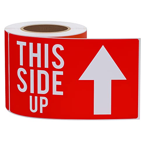 Hybsk 3x5 Inch This Side Up Warning Stickers for Shipping and Packing Total 100 Per Roll (Pack of 2) - size: 3x5 inch (Pack of 2)