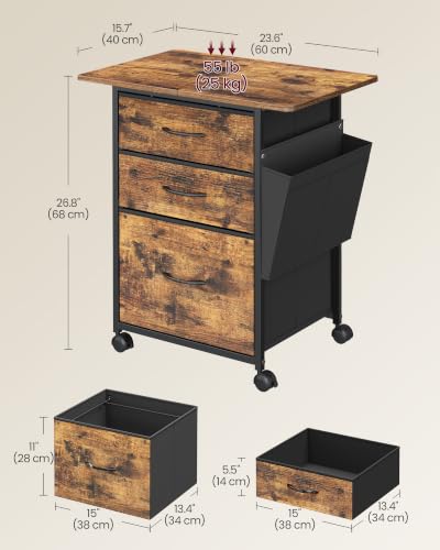 VASAGLE 3-Drawer File Cabinet, Mobile Printer Stand with Storage - color: Brown, size: 3 Drawers