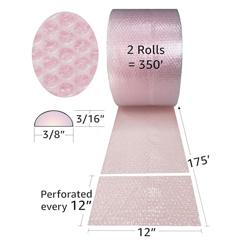 Anti-Static Bubble Roll, 12" x 350', 3/16", Pink - color: Pink Antistatic, size: 12" x 350' Small 3/16"