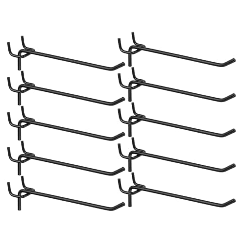 HARFINGTON 10pcs Pegboard Shelving Hooks 6" Stainless Steel Peg Board Display Hook Hanging Holders Wall Mount Organize Tools for Workbench Garage Kitchen Store, Black - size: 6 Inch