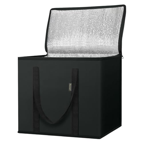 BALEINE Insulated Reusable Grocery Bags with Zippered Top, Large Cooler Bag - color: Charcoal Black, size: 1 Pack