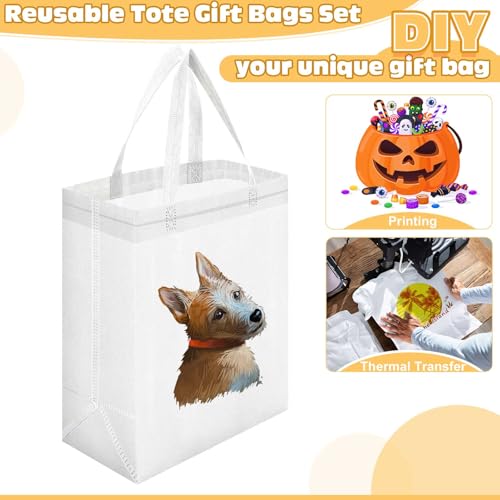 Windyun 50 Pcs Reusable Tote Bag Bulk 8 x 4 x 10 Inch, White - color: White