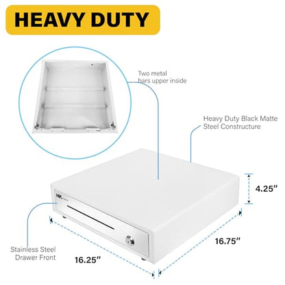 HK SYSTEMS 16inch "Stainless Steel" Front Heavy Duty POS"USB" Interface Cash Drawer with 5Bill/5Coin (White)"NO Compatibility with Square POS System for Now - color: 16" POS-USB White