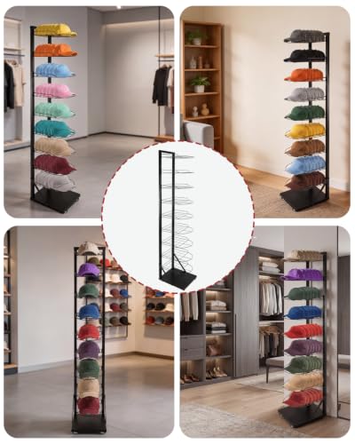 Hat Display 9 Tier, Hat Rack Stand Up to 70 Caps, Metal Hat Stand for Multiple Hats, Commercial Home Hat Display Stand