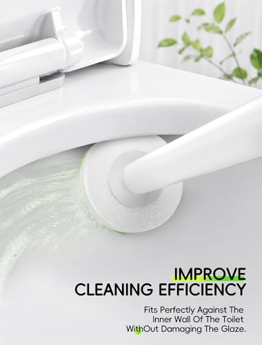 Wall Mounted Disposable Toilet Brush System with Holder, Toilet Bowl Cleaning Wand with Green Refills and One-Button Release, 1 Wand and Holder with 24 Green Refills