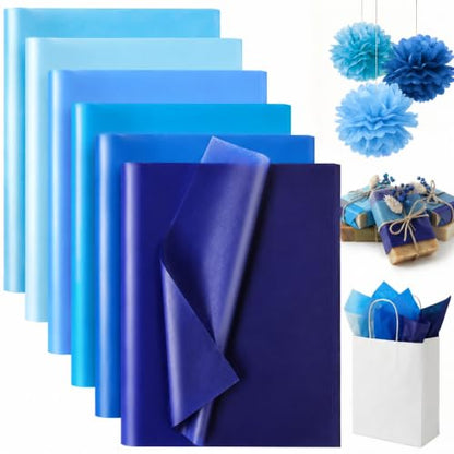 VGOODALL 450 Sheets Blue Tissue Paper, 6 Colors, 11.5 X 8 inches - color: Blue