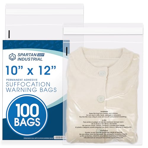 10” X 12” (100 Count) Self Seal Clear Poly Bags with Suffocation Warning - size: 10" X 12"