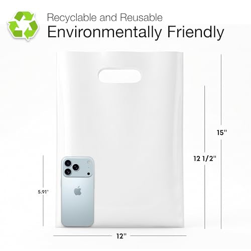 Choice Marts 100 White Plastic Bags With Handles 12x15 Merchandise Bags - color: White