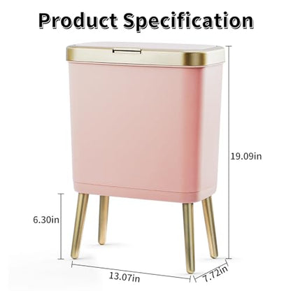 Procade Bathroom Trash Can with Lid,4 Gallon Gold and Pink Garbage Can,Slim - color: Pink