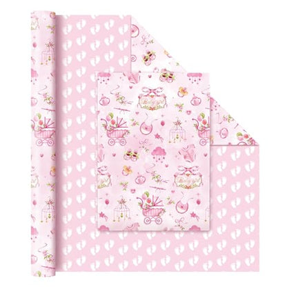 WERNNSAI Baby Girl Birthday Wrapping Paper, 33ft Pink Baby Wrapping Paper - color: Girl Baby