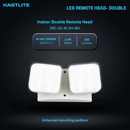 KASTLITE 2.4-Watt Indoor Adjustable Double Head Integrated LED White Emergency Remote Head, 200 Lumens | Requires Compatible Emergency Unit, 120/277V Compatible - size: 2 HEADS | INDOOR | 2.4W