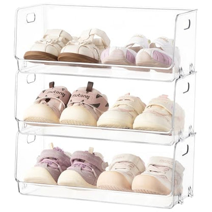 HBlife Clear Acrylic Kids Shoe Rack Baby Toddler Shoe Storage Organizer for Closet Floor Entryway Bedroom, 3 Tier Stackable Small Shoe Rack Shelf Display Stand - size: 3 Tier