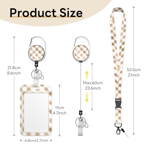 Retractable Badge Holder with Detachable Lanyard, White Lattice - color: White Brown Lattice