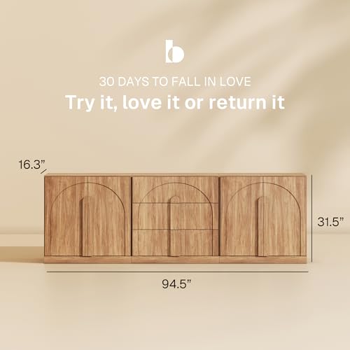 BELLEZE Bijou 3-Piece Modular Sideboard Buffet Cabinet - Camel - color: Bijou Camel Bbc